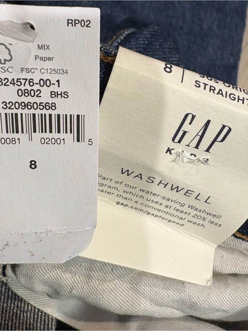 GAP 90’s Original Straight Boys Adjustable Denim Jeans SZ 8 NWT